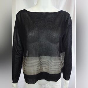 Black Crewneck Lightweight Sweater with sheer Stripe sp 
Helmut lang mesh